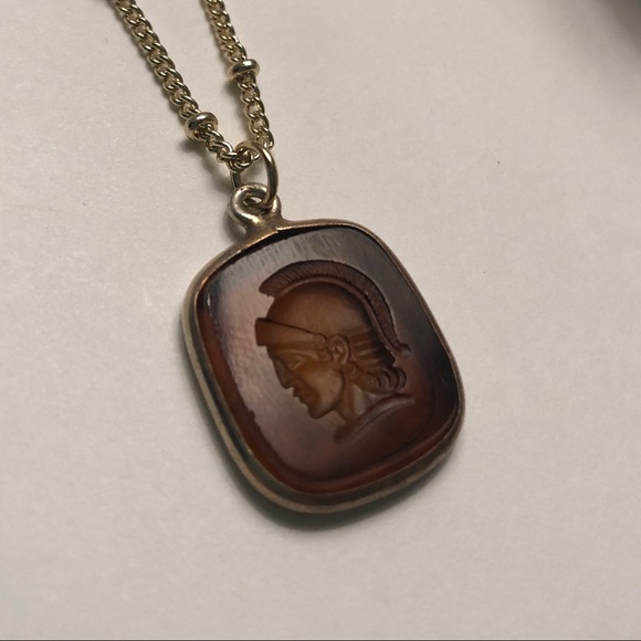 Smoky Quartz Roman Soldier Cameo Gold Necklace - Picture 7 of 9